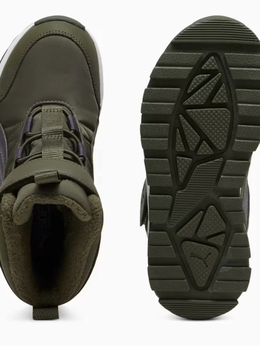 Puma Kids Olive Green High-Top Boots with Gray Accent